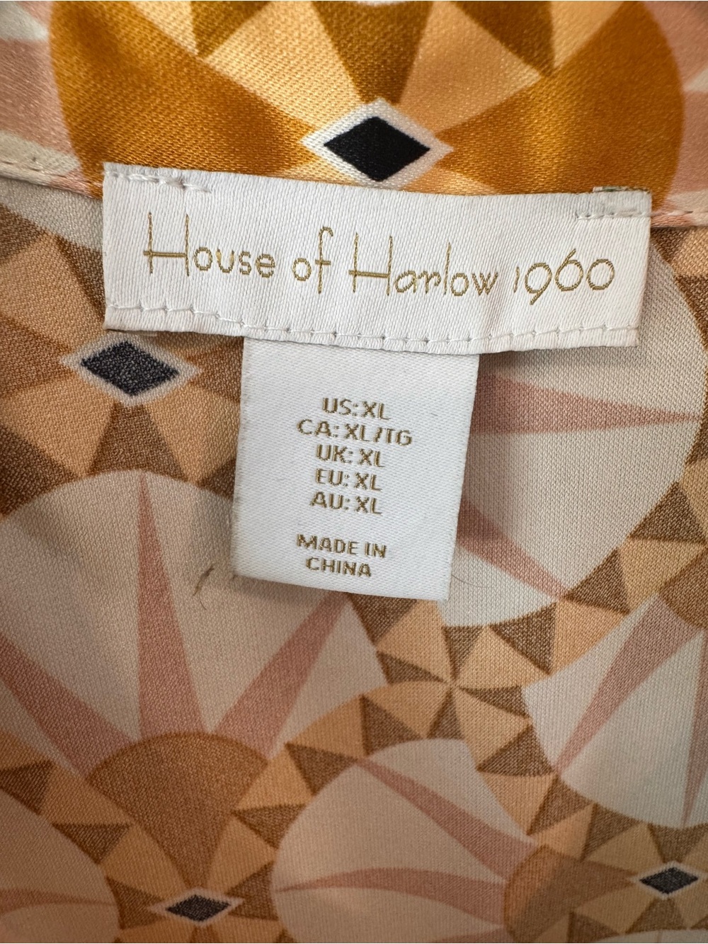 House of Harlow 1960 Geometric Print Button-Up Blouse in Mustard and Cream - Picture 2 of 7